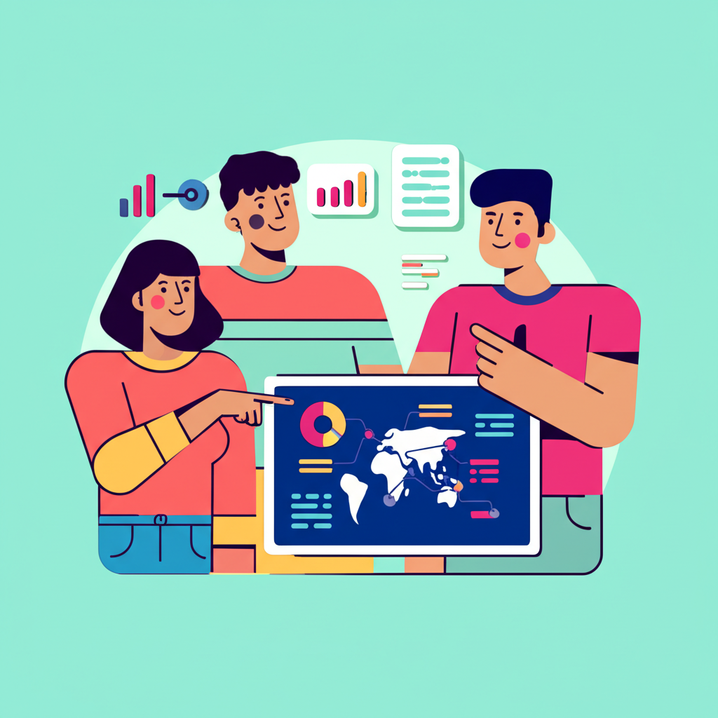 Illustration of students collaborating on a social impact project